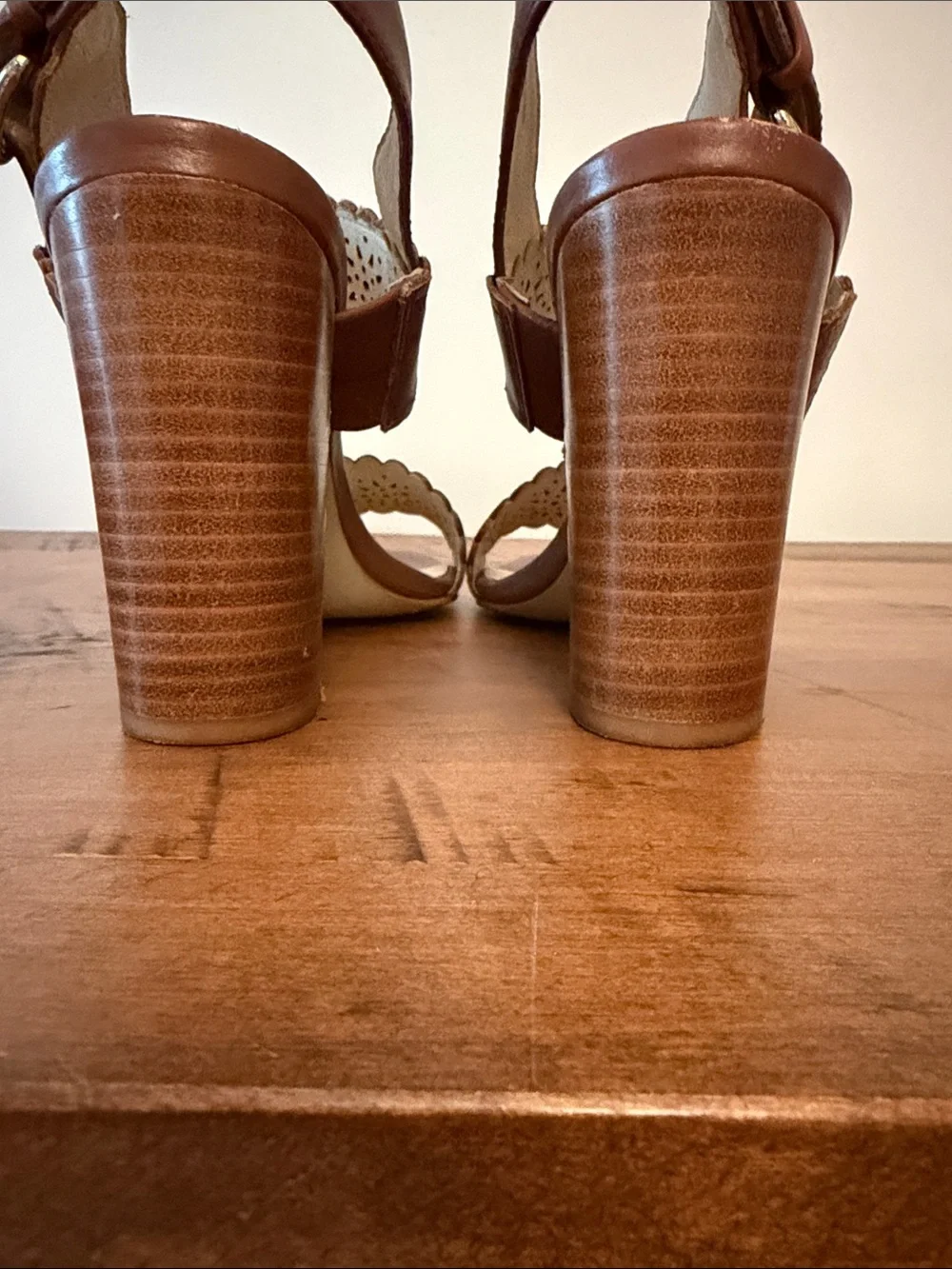 kate spade Brown Scalloped Laser-Cut Block Heel Sandals